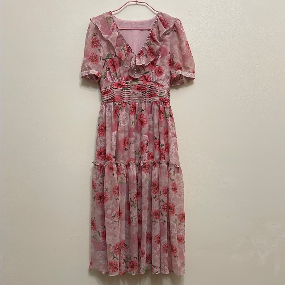 Floral Pink Ruffle Dress